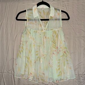 LC Lauren Conrad Sheer Blouse with Yellow Floral Design